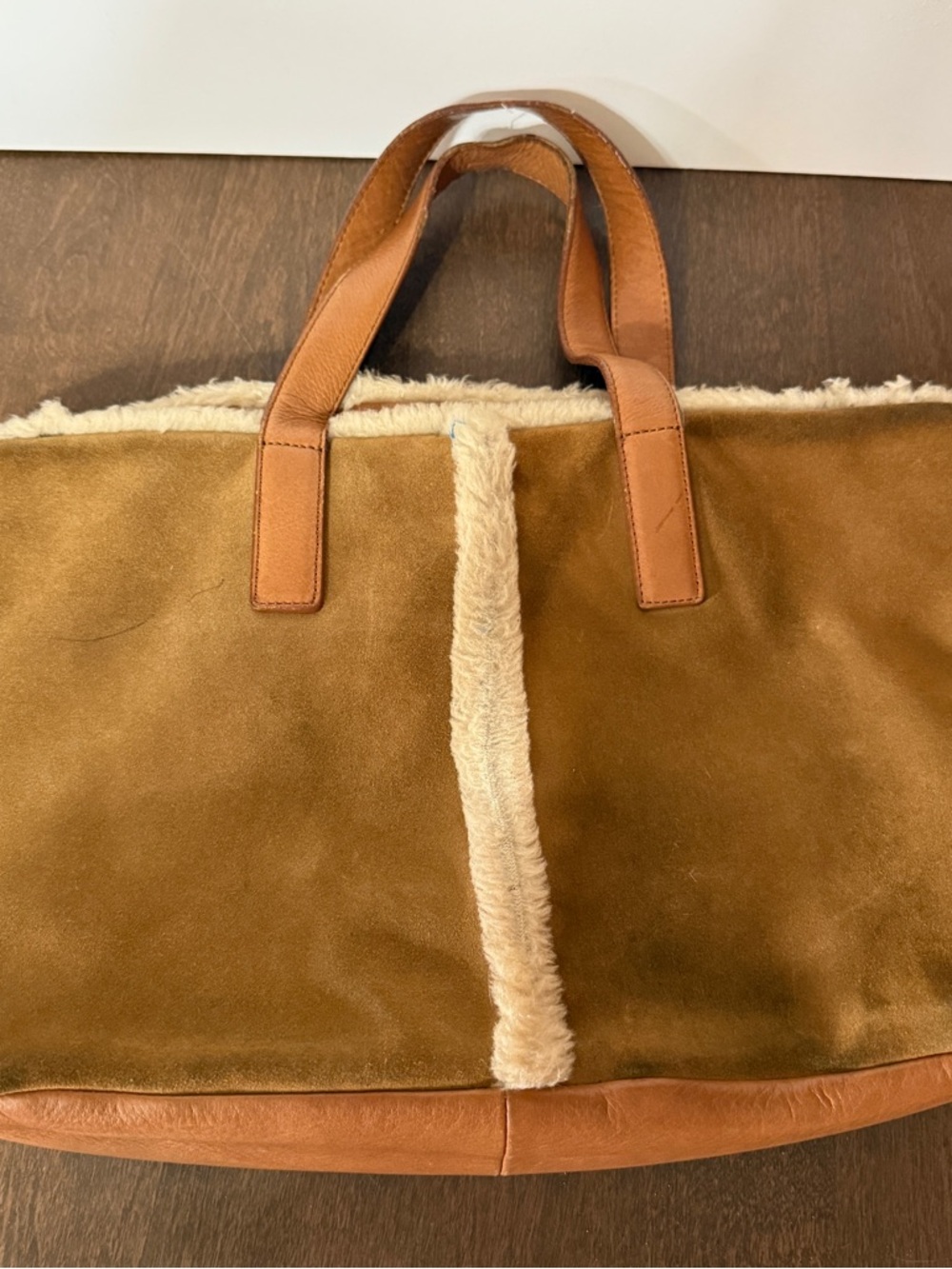 UGG Australia Purse Suede Leather Tan Shearling Pen Mark Shoulder Bag